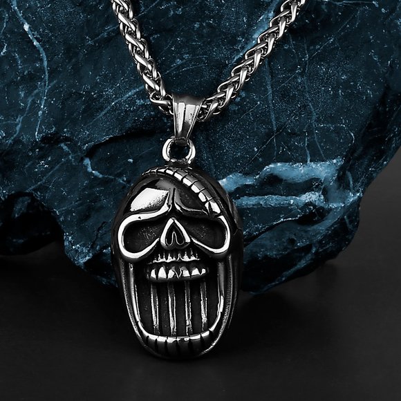 ❤️Retro Exaggerated Big Mouth Skull Head Stainless Steel  Necklace,GP1231495 - Picture 5 of 9